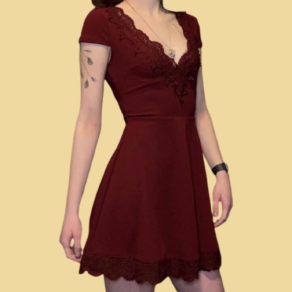 NWT B. Darlin Wine Red Lace Trim Dress - Picture 1 of 5